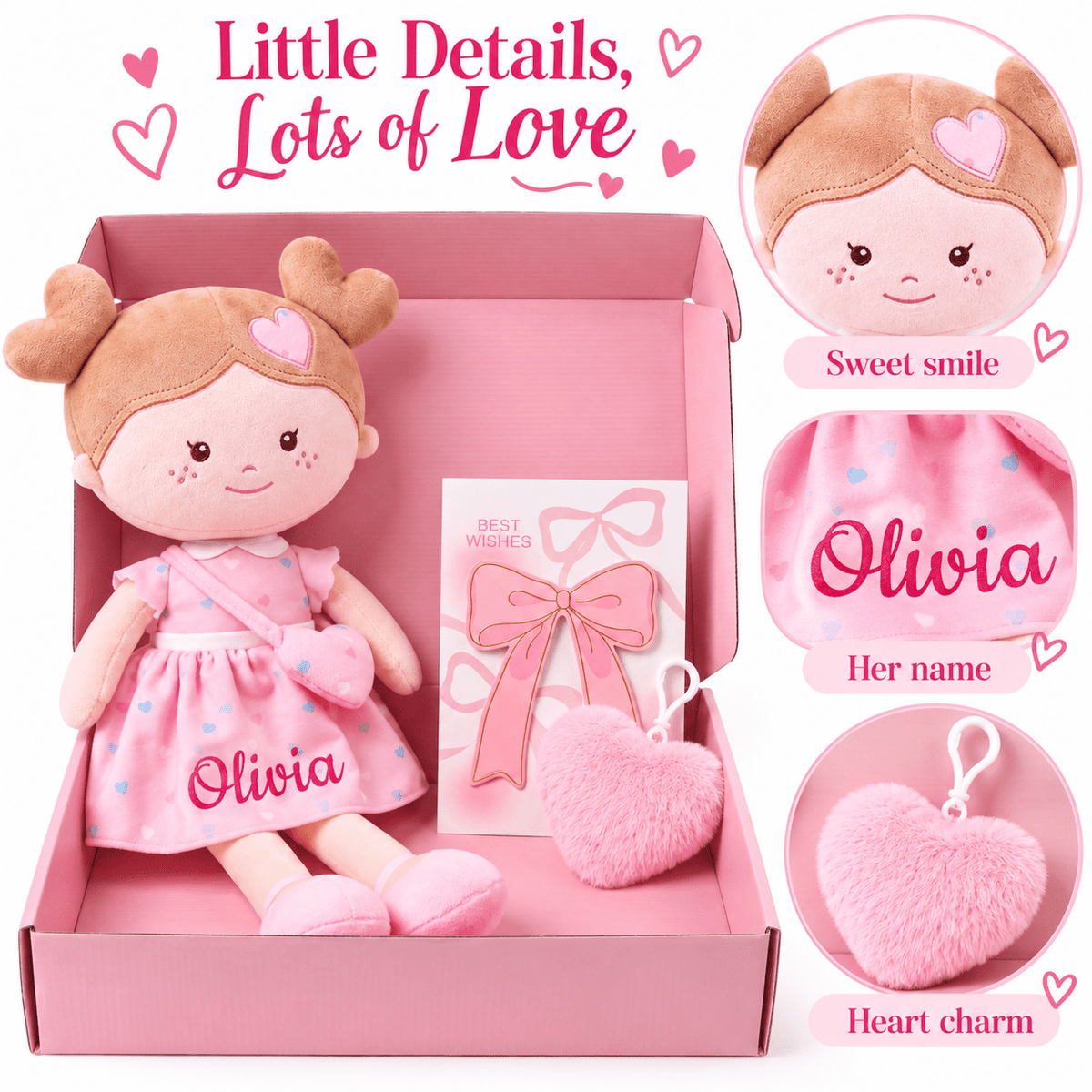 Onetoo 13-Inch Personalized Baby Shower Gift Set – Pink Heart Milly Doll - Gloveleya Official