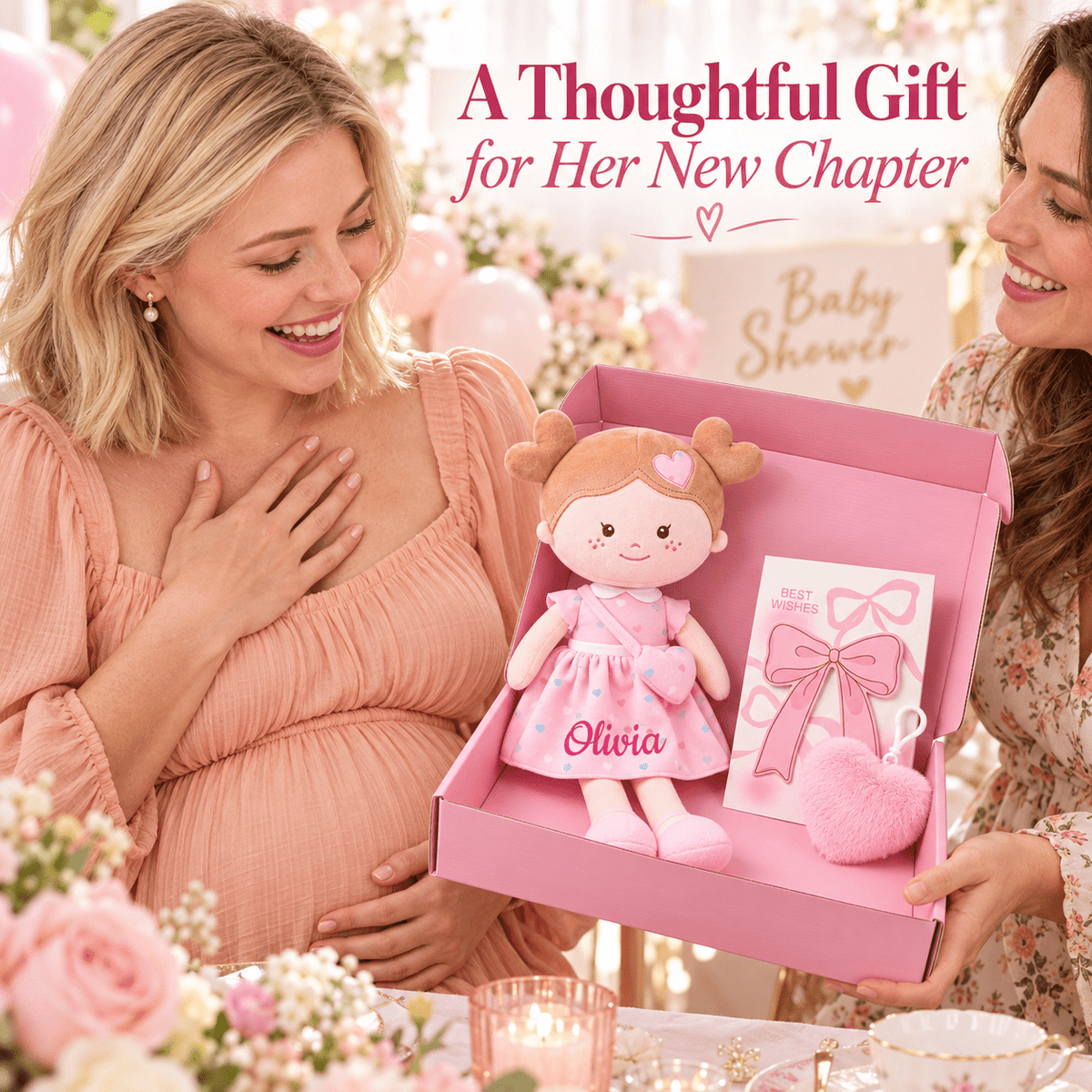 Onetoo 13-Inch Personalized Baby Shower Gift Set – Pink Heart Milly Doll - Gloveleya Official