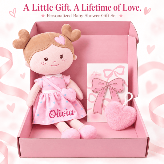 Onetoo 13-Inch Personalized Baby Shower Gift Set – Pink Heart Milly Doll - Gloveleya Official