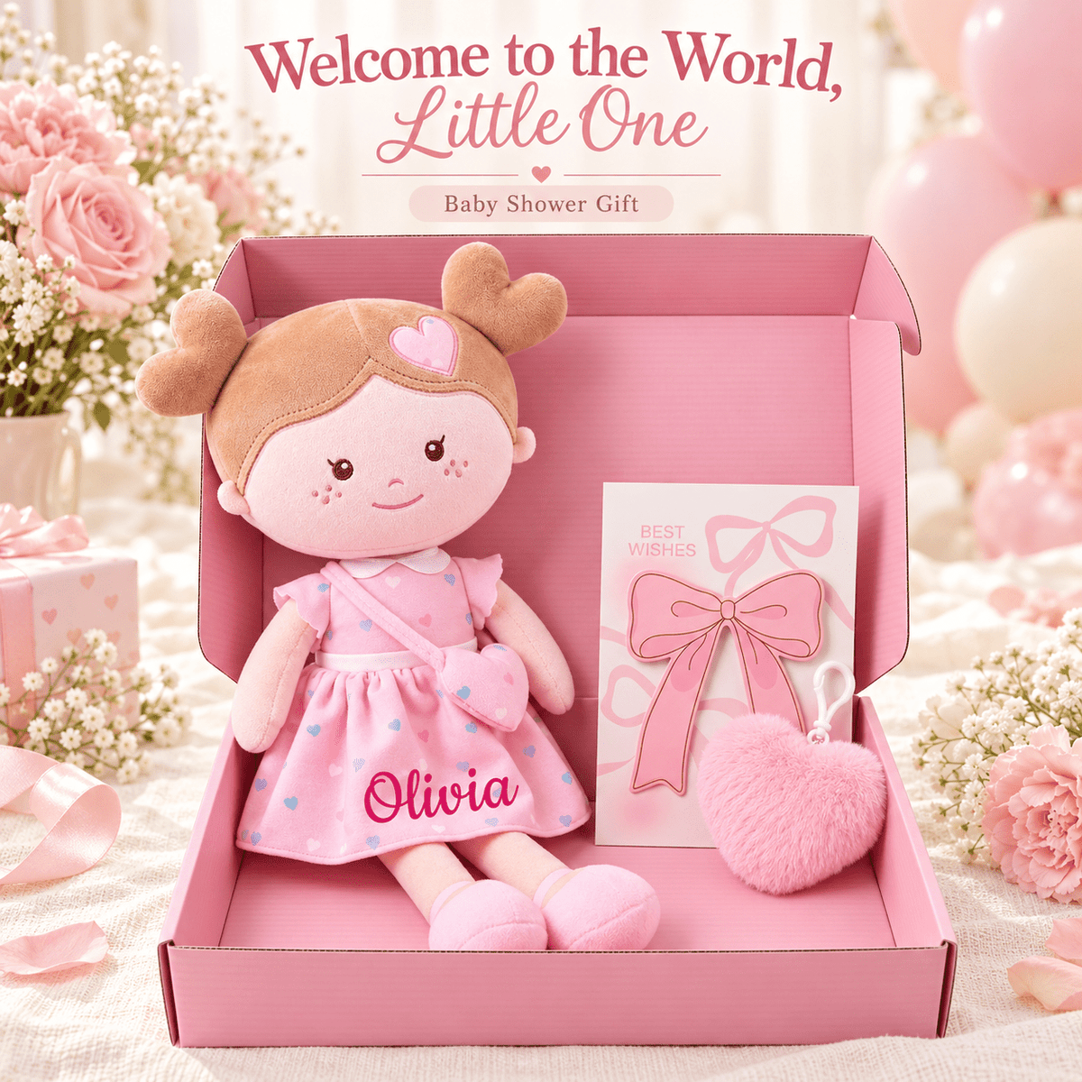 Onetoo 13-Inch Personalized Baby Shower Gift Set – Pink Heart Milly Doll - Gloveleya Official