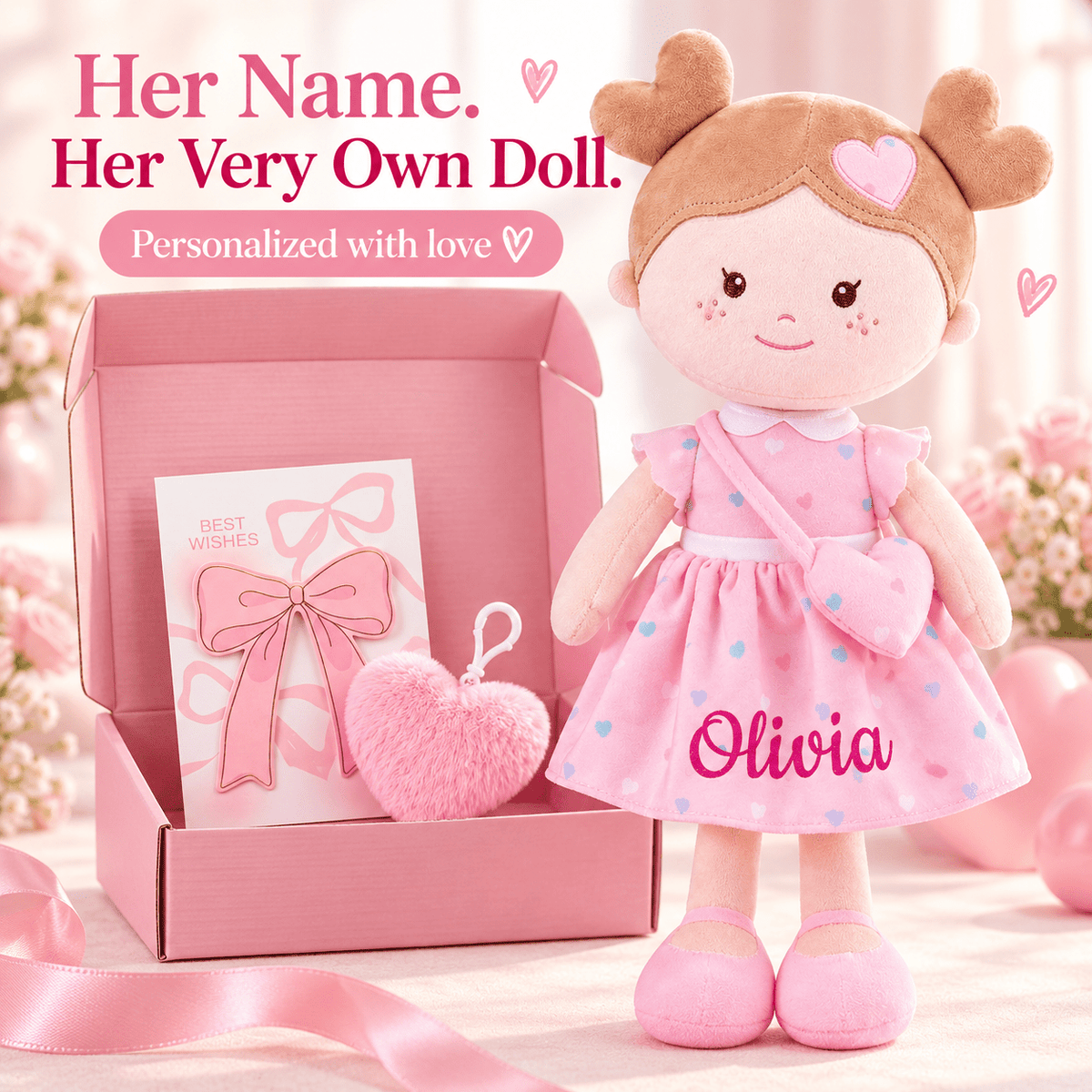 Onetoo 13-Inch Personalized Baby Shower Gift Set – Pink Heart Milly Doll - Gloveleya Official