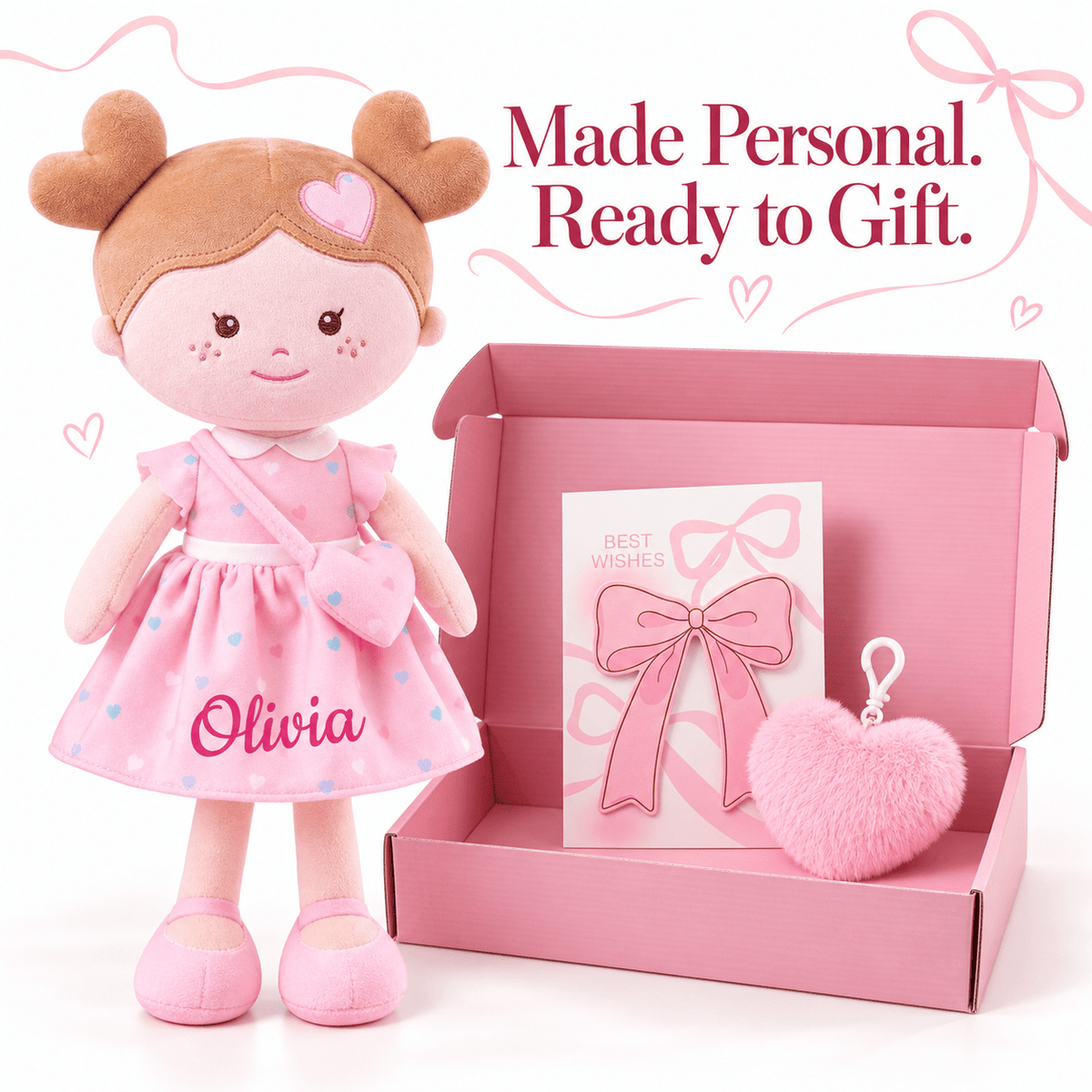 Onetoo 13-Inch Personalized Baby Shower Gift Set – Pink Heart Milly Doll - Gloveleya Official
