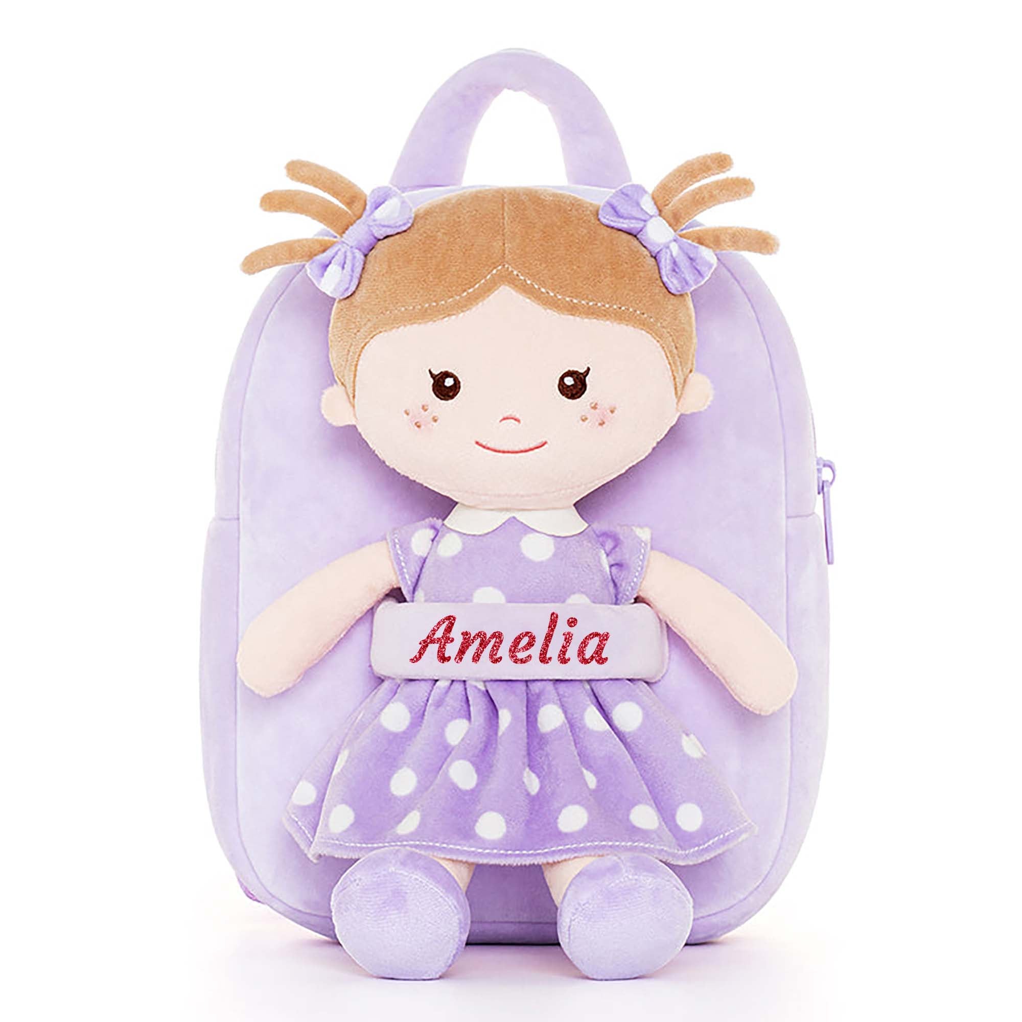 Onetoo 9 - inch Personalized Girl Backpacks Girls Gift Polka Dot Series Dolls Backpack Purple - Gloveleya Official