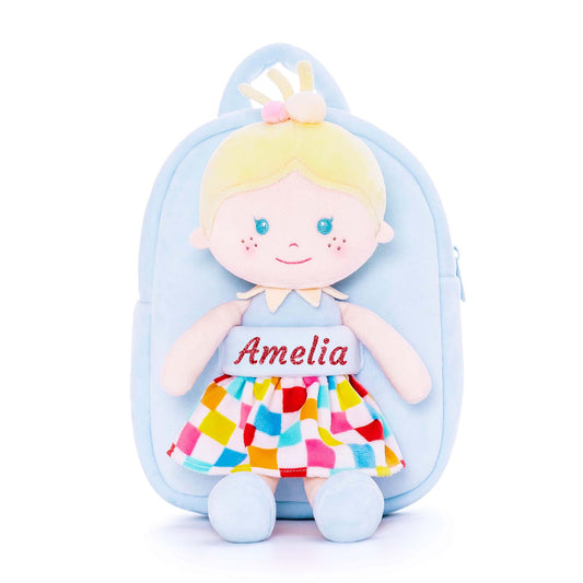 Mochilas personalizadas para niñas de 9 pulgadas de Onetoo, regalo para niñas, serie de lunares, mochila para muñecas, falda a cuadros