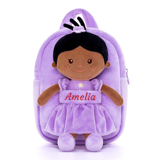 Onetoo 9-inch Personalized Girl Backpacks Girls Gift Dolls Backpack Purple Floral Skirt