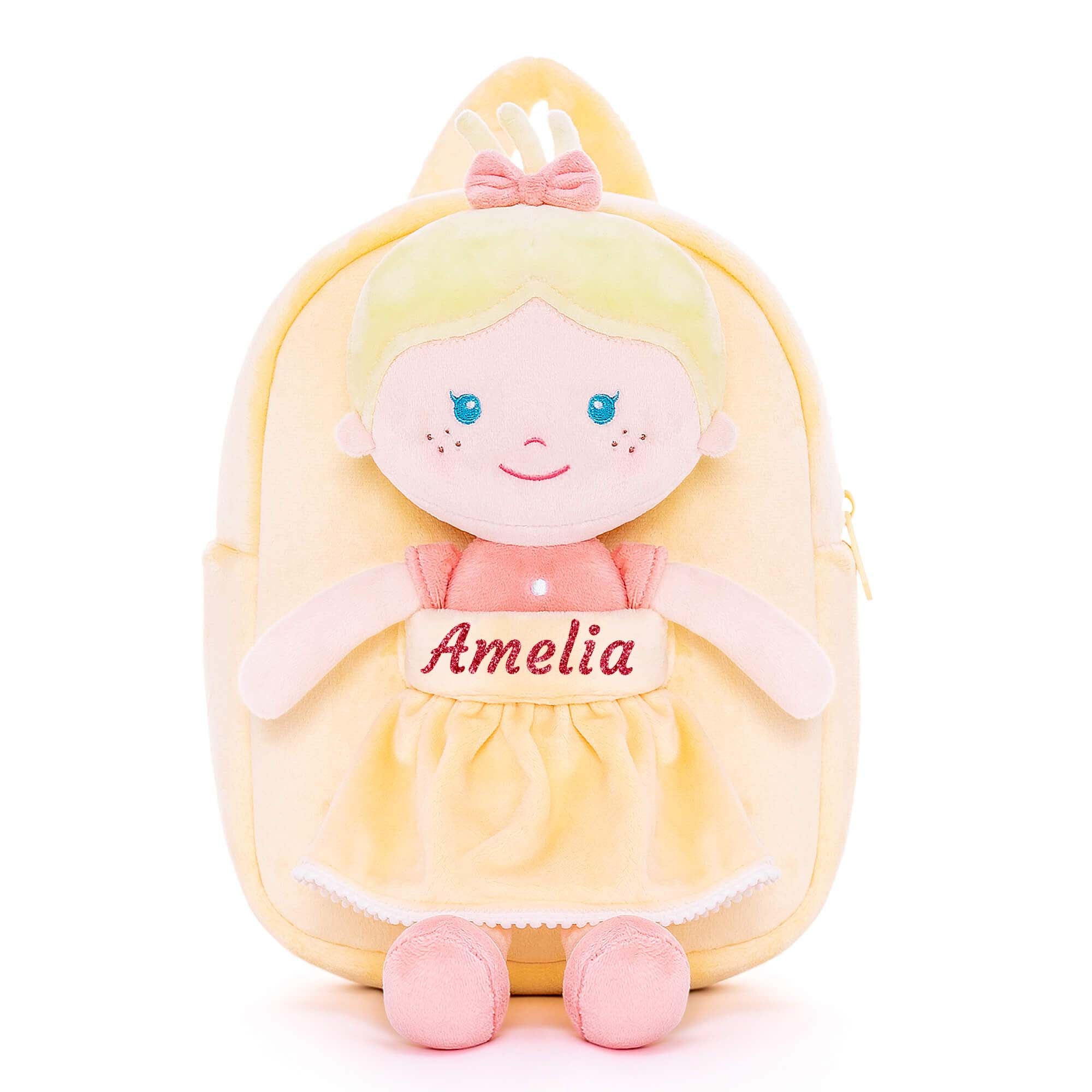 Mochilas personalizadas para niñas Onetoo de 9 pulgadas, regalo para niñas, mochila para muñecas, falda amarilla