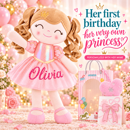 Personalized 16-inch Gloveleya Crown Princess Doll – Custom Pink Princess - Gloveleya Official
