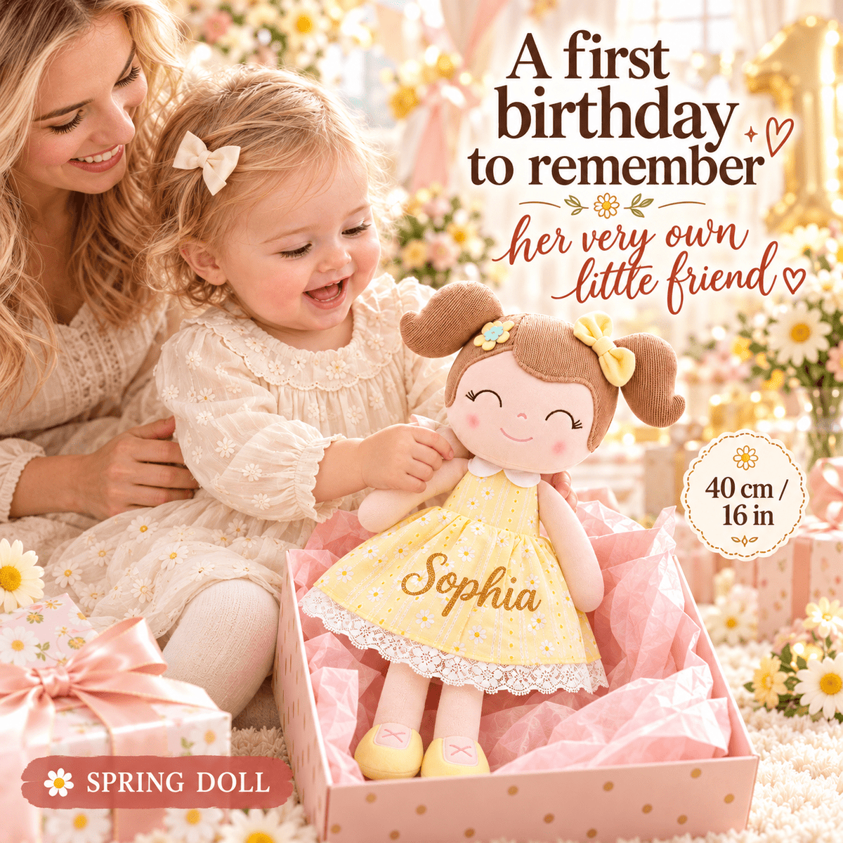 Personalized 16-inch Gloveleya Spring Girl Doll Baby Girls Gifts Plush Toy Yellow - Gloveleya Official