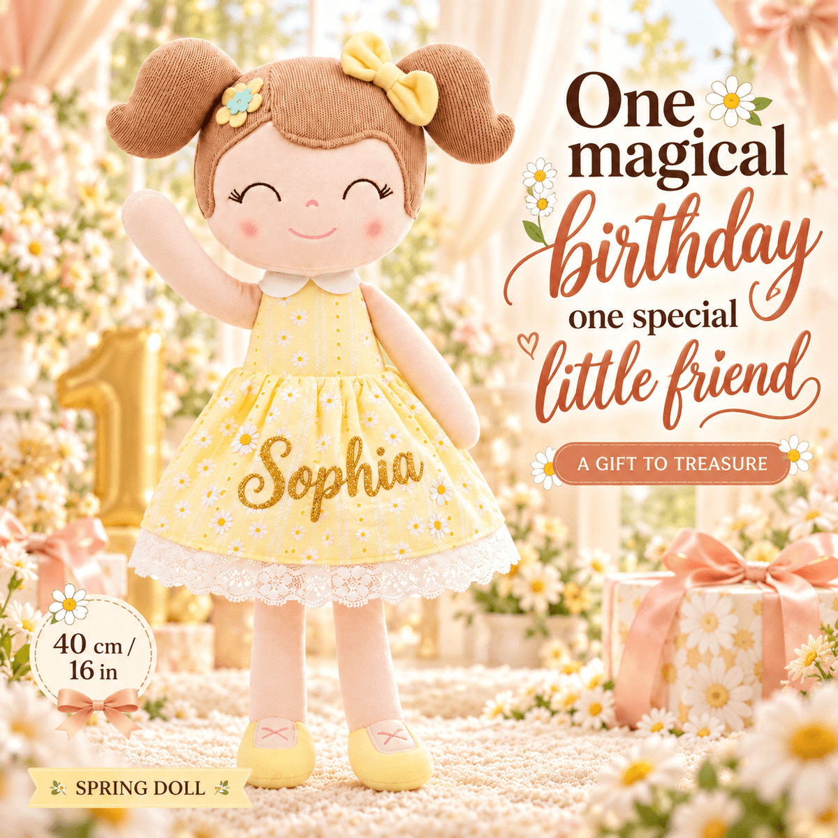 Personalized 16-inch Gloveleya Spring Girl Doll Baby Girls Gifts Plush Toy Yellow - Gloveleya Official