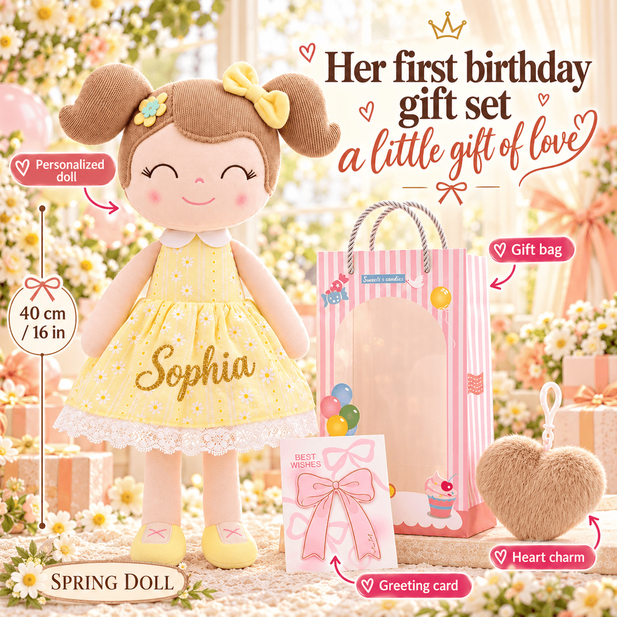 Personalized 16-inch Gloveleya Spring Girl Doll Baby Girls Gifts Plush Toy Yellow - Gloveleya Official