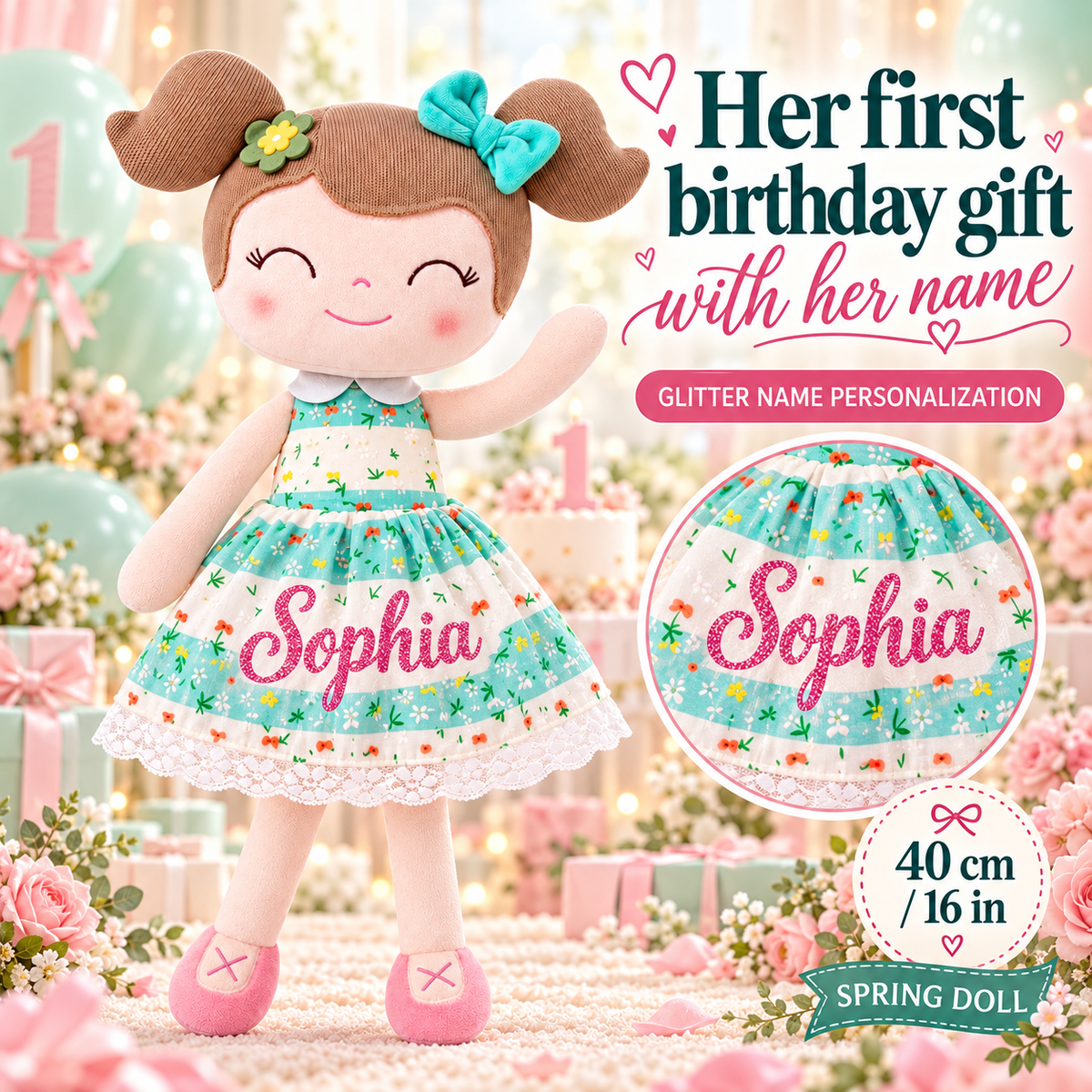 Personalized 16-inch Gloveleya Spring Girl Doll Green - Gloveleya Official