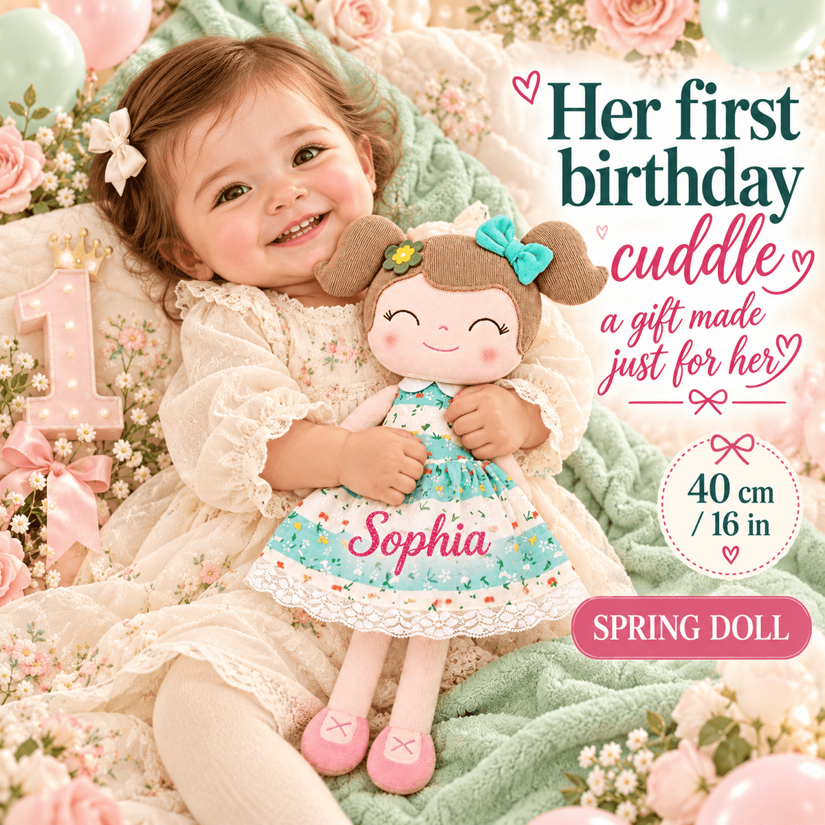 Personalized 16-inch Gloveleya Spring Girl Doll Green - Gloveleya Official