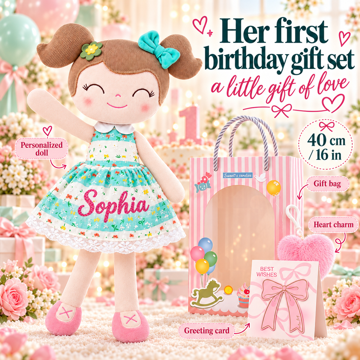 Personalized 16-inch Gloveleya Spring Girl Doll Green - Gloveleya Official