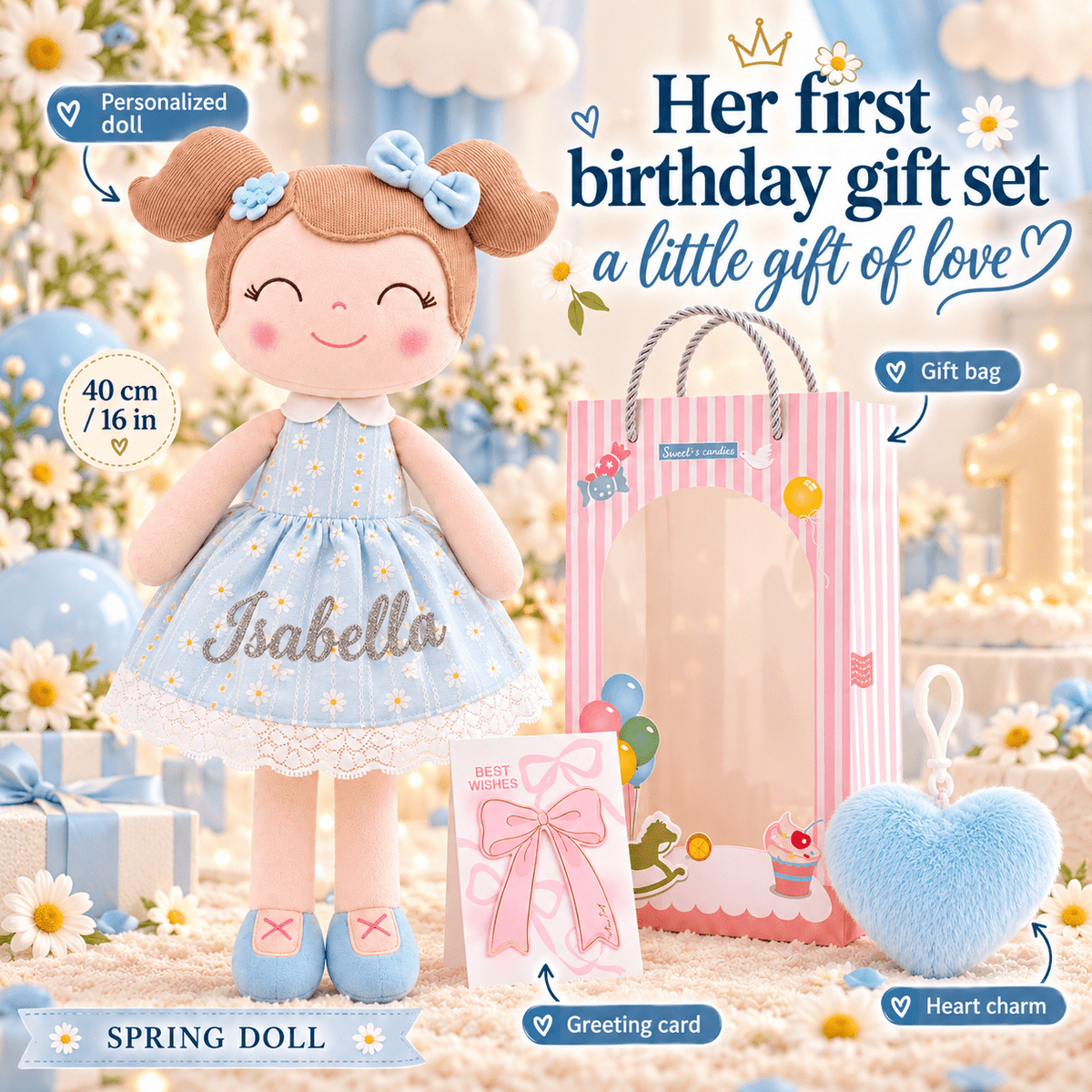 Personalized 16-inch Gloveleya Spring Girls Dolls Blue - Gloveleya Official