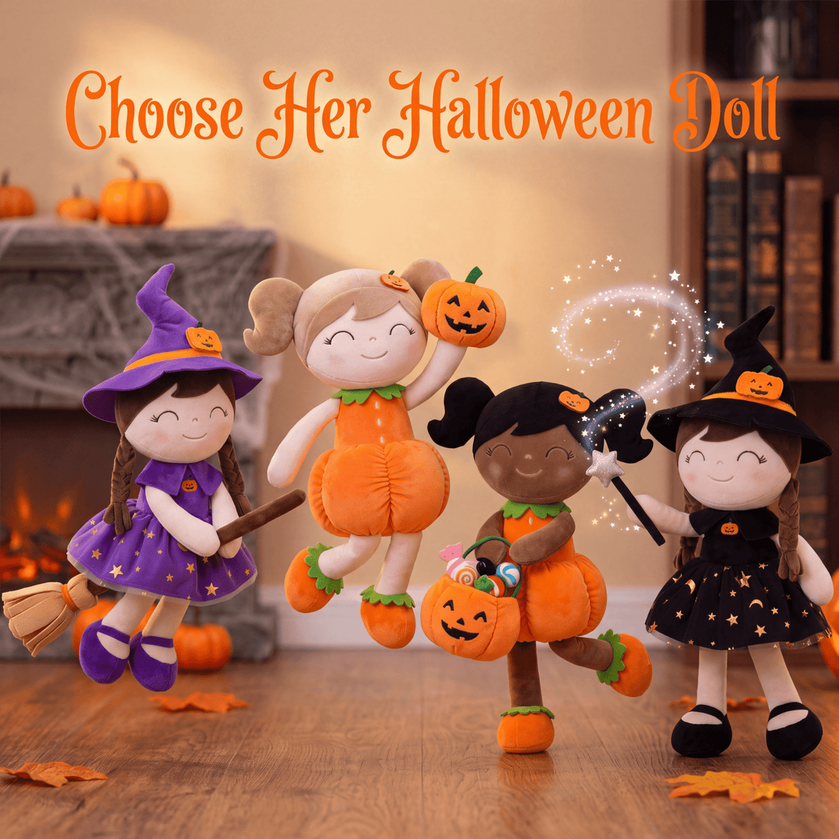 Personalized Black Witch Girl Doll – 16-Inch Halloween Gift for Girls - Gloveleya Official