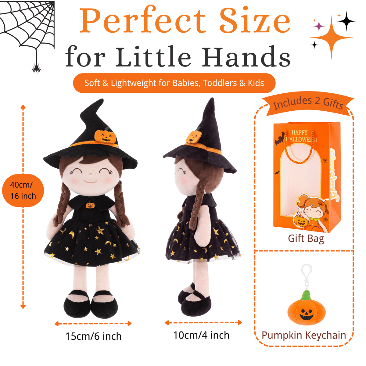 Personalized Black Witch Girl Doll – 16-Inch Halloween Gift for Girls - Gloveleya Official