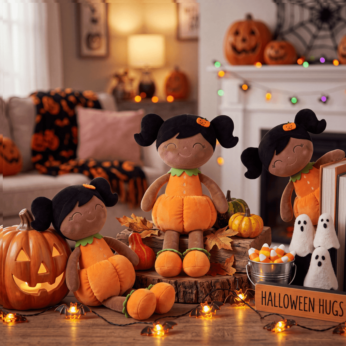 Personalized Brown Pumpkin Girl Doll – 15-Inch Halloween Gift for Girls - Gloveleya Official