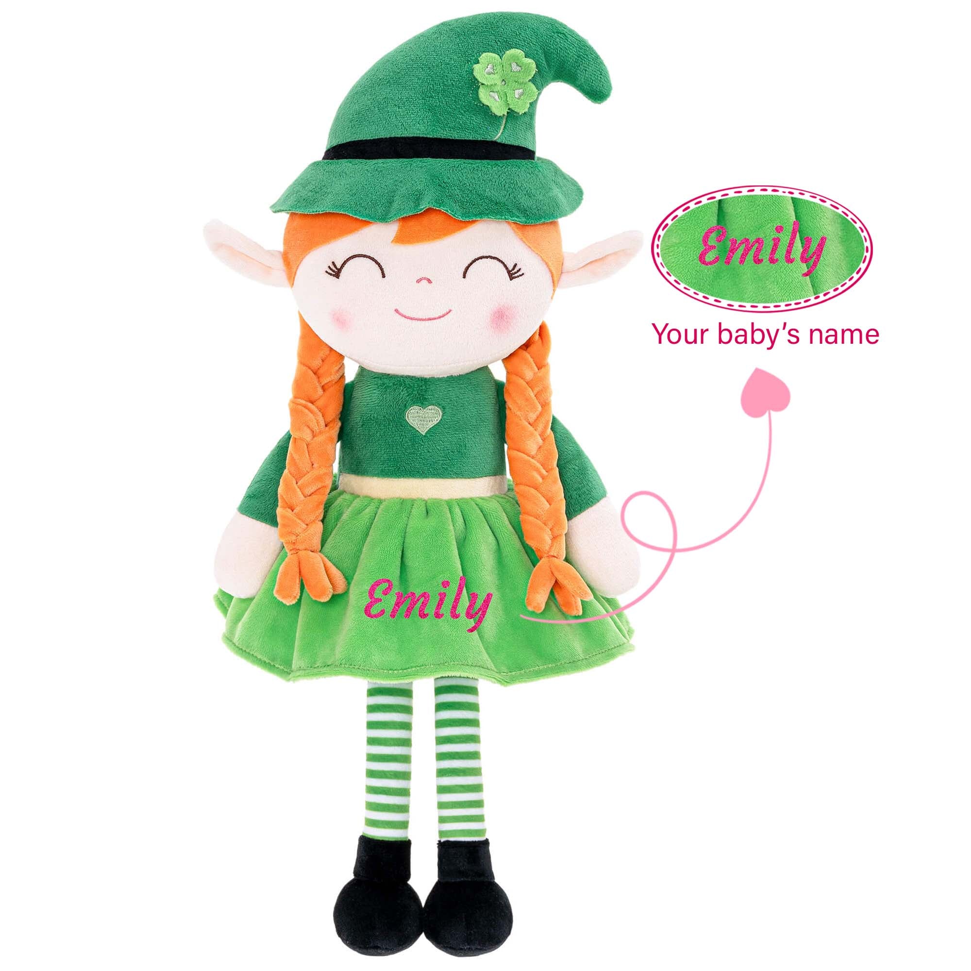 Personalized Gloveleya Saint Patrick's Day Blessings Gifts Plush Shamrock Elf Doll 16" Green - Gloveleya Official