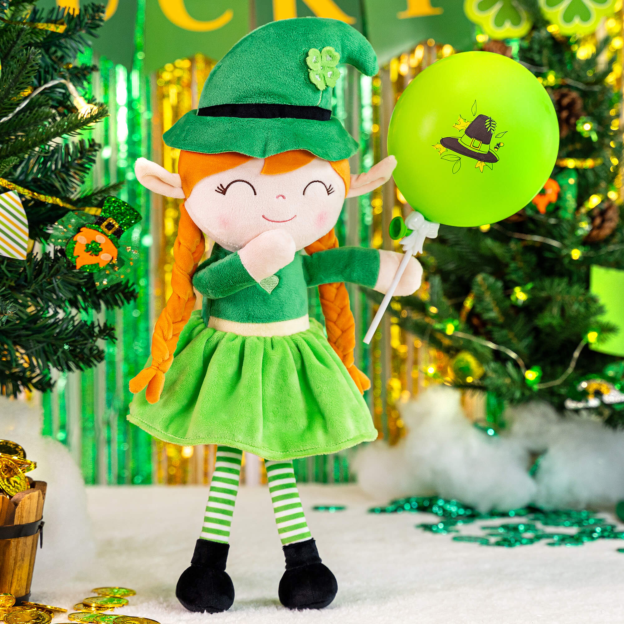 Personalized Gloveleya Saint Patrick's Day Blessings Gifts Plush Shamrock Elf Doll 16" Green - Gloveleya Official