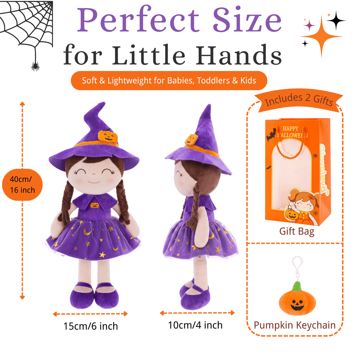 Personalized Purple Witch Girl Doll – 16-Inch Halloween Gift for Girls - Gloveleya Official